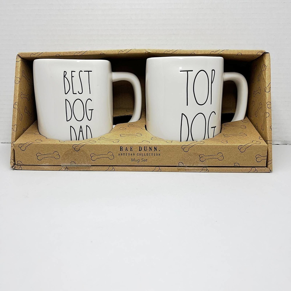 Rae Dunn Dog Dad Large Ceramic Coffee Tea Mug Gift Set